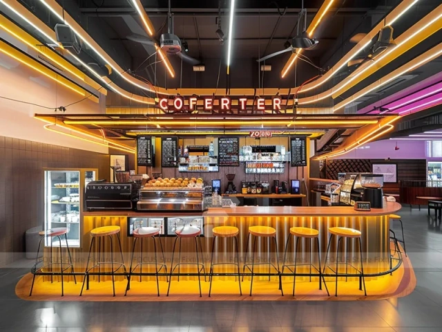 Dark Wood Coffee Bar Seating Counter