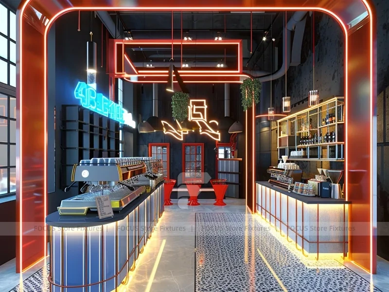 Dark Wood Coffee Bar Seating Counter