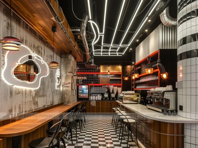 Dark Wood Coffee Bar Seating Layout