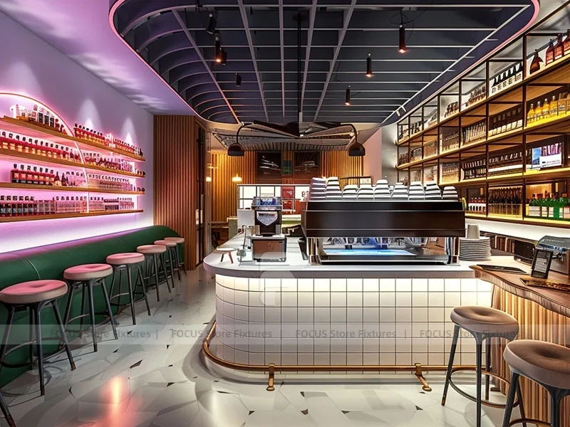 Dark Wood Coffee Bar Seating Layout