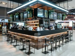 Dark Wood Coffee Bar Seating Layout