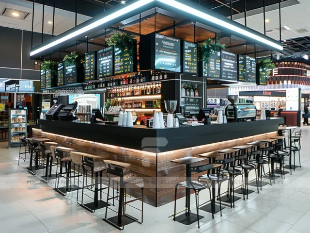 Dark Wood Coffee Bar Seating Layout