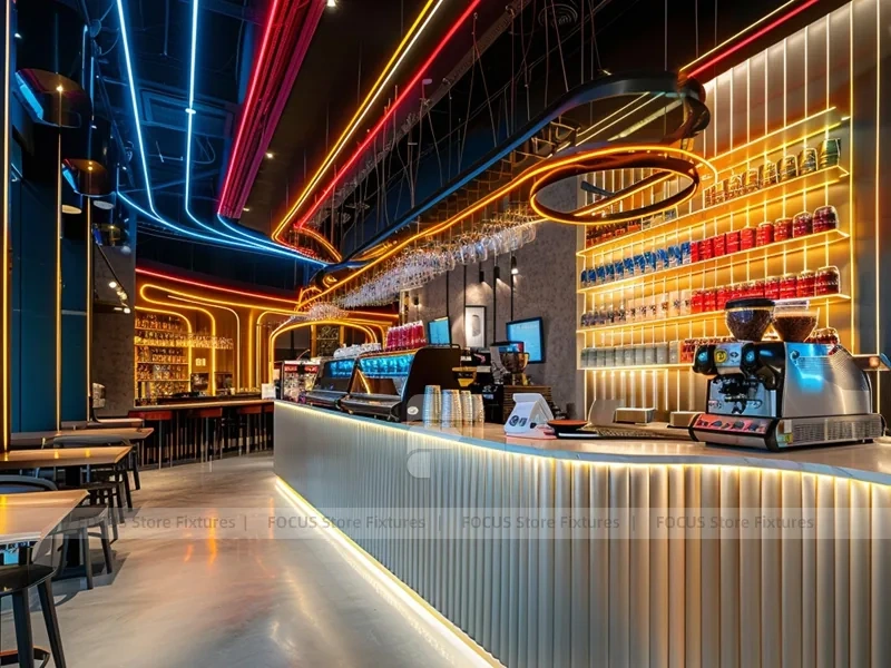 Dark Wood Coffee Bar Seating Layout