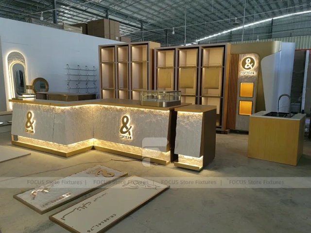 Gold And White Beverage Service Counter