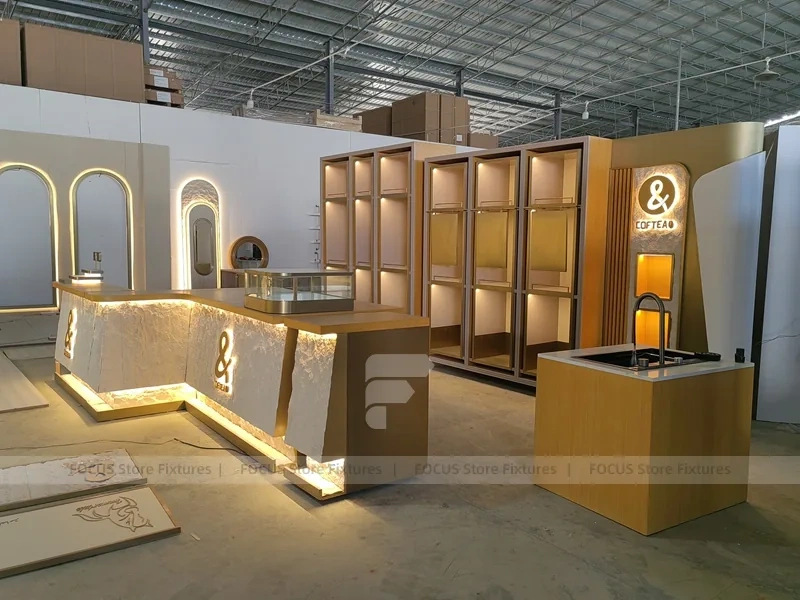 Gold And White Beverage Service Counter