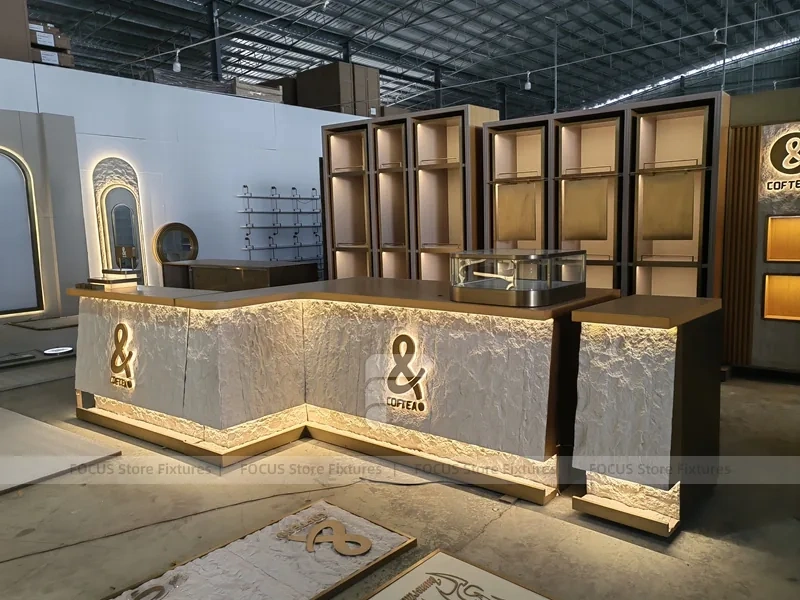 Gold And White Beverage Service Counter