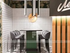 Green Tile Beverage Bar Seating Counter