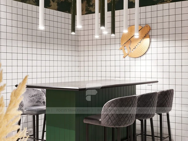 Green Tile Beverage Bar Seating Counter
