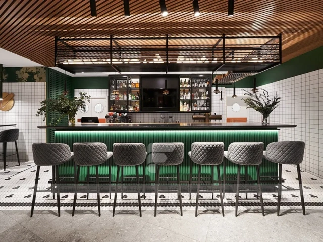 Green Tile Beverage Bar Seating Counter