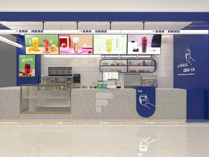 Green Tile Milk Tea Counter With Menu Wall