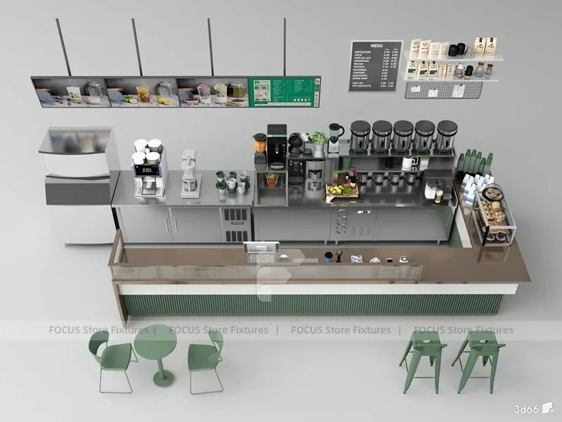 Green Tile Milk Tea Counter With Menu Wall