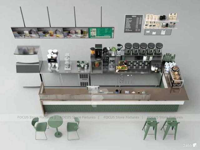 Green Tile Milk Tea Counter With Menu Wall