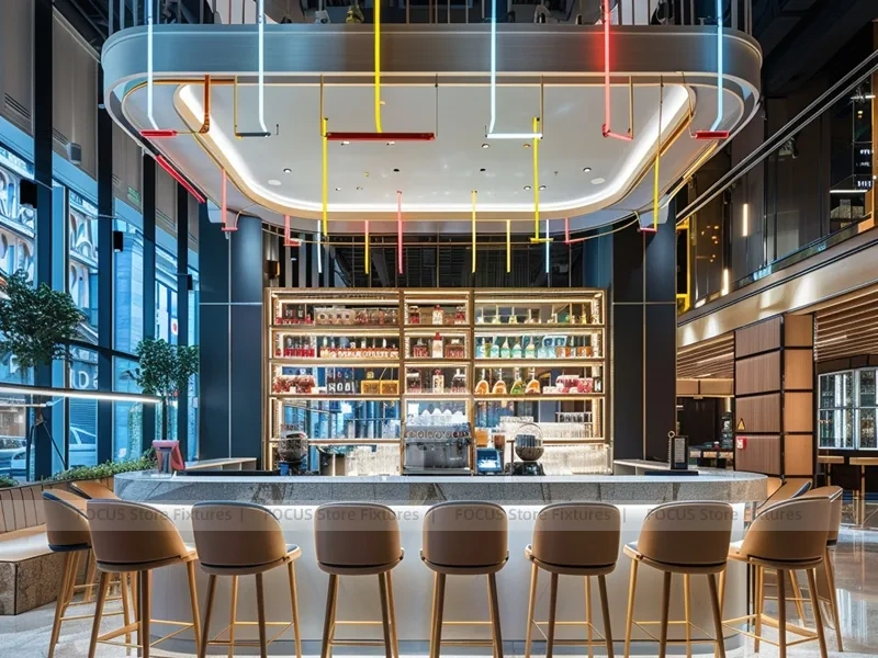 Long Blue Dessert Beverage Counter Layout