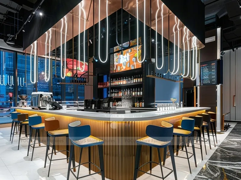 Long Blue Dessert Beverage Counter Layout