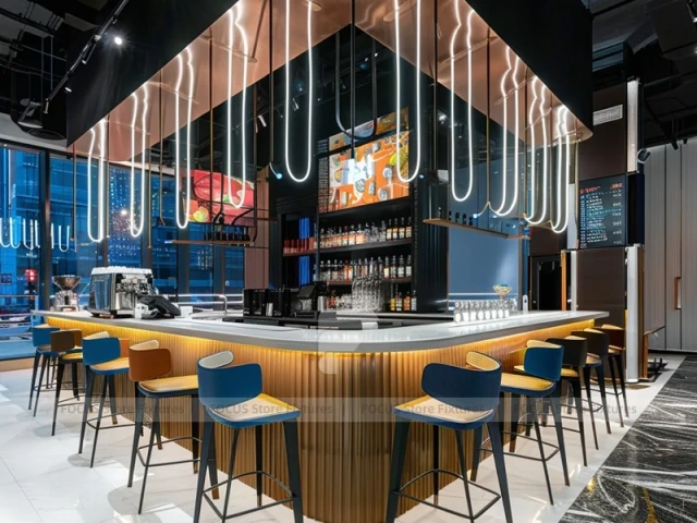 Long Blue Dessert Beverage Counter Layout