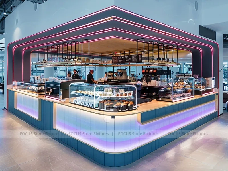 Long Blue Dessert Beverage Counter Layout
