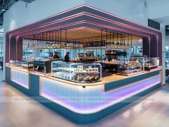 Long Blue Dessert Beverage Counter Layout