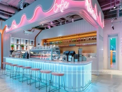 Long Blue Dessert Beverage Counter Layout