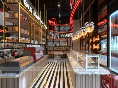 Long Blue Red Beverage Bar Layout