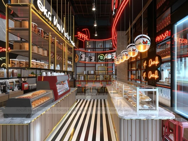 Long Blue Red Beverage Bar Layout
