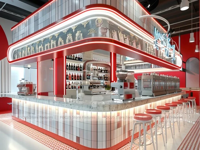Long Blue Red Beverage Bar Layout