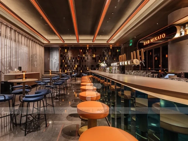 Long Orange Stool Coffee Bar Layout