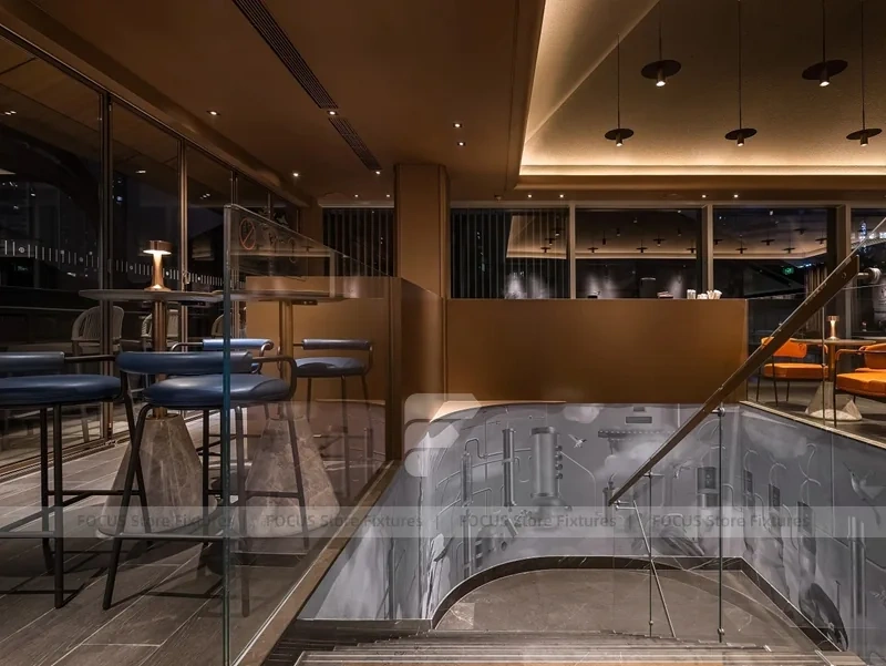 Long Orange Stool Coffee Bar Layout