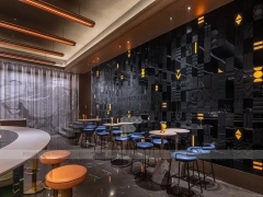 Long Orange Stool Coffee Bar Layout