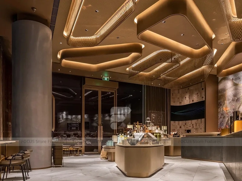 Long Orange Stool Coffee Bar Layout
