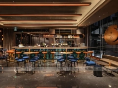 Long Orange Stool Coffee Bar Layout