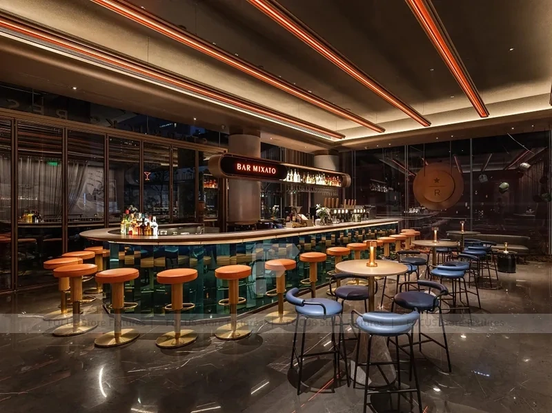 Long Orange Stool Coffee Bar Layout