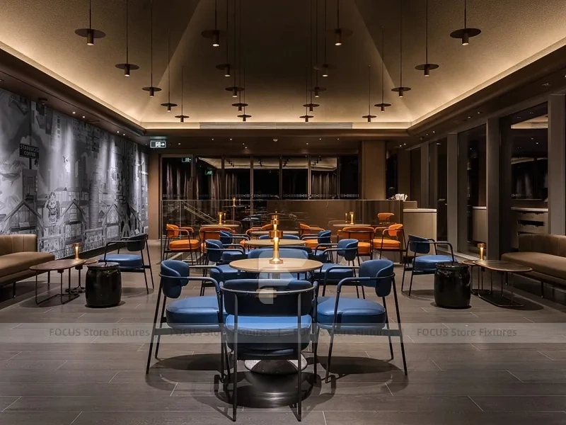 Long Orange Stool Coffee Bar Layout