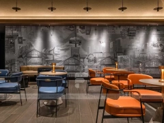 Long Orange Stool Coffee Bar Layout