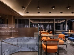 Long Orange Stool Coffee Bar Layout