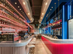 Long White Coffee Bar Seating Counter