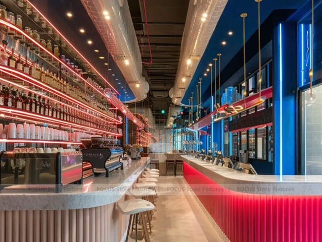 Long White Coffee Bar Seating Counter