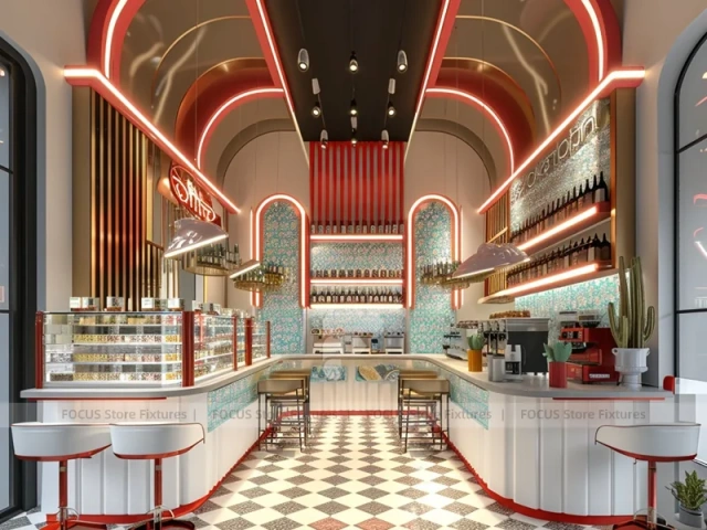 Long White Coffee Bar Seating Counter