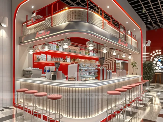 Long White Coffee Bar Seating Counter