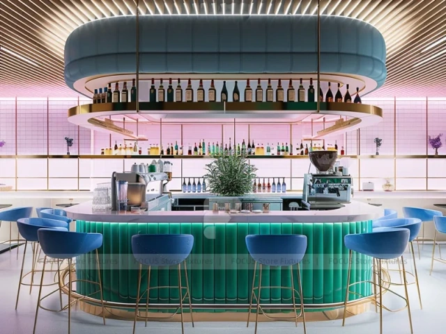 Long White Coffee Bar Seating Counter