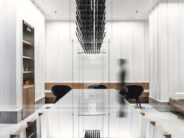 Minimal Black Beverage Shelf Wall Detail