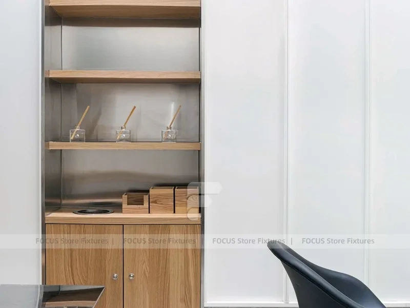 Minimal Black Beverage Shelf Wall Detail