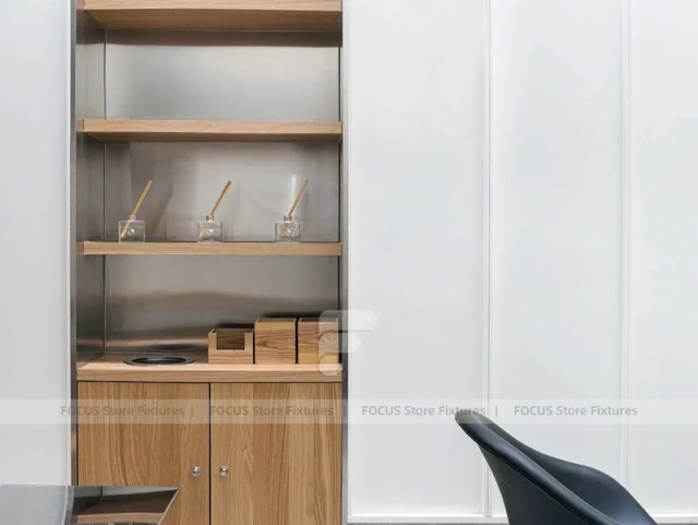 Minimal Black Beverage Shelf Wall Detail