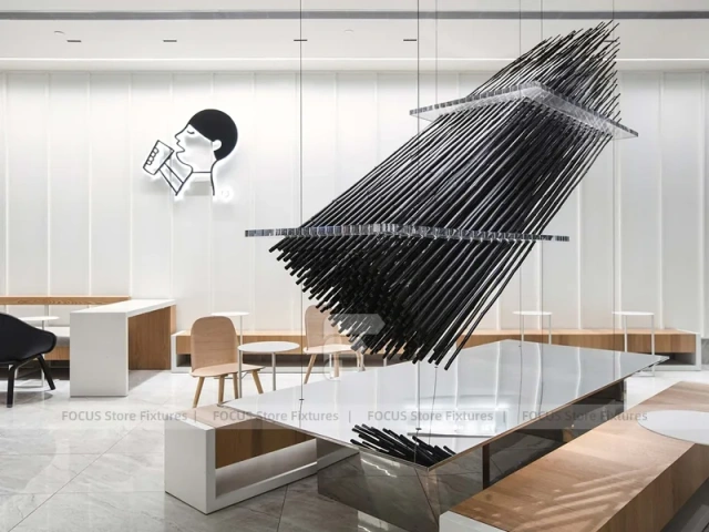 Minimal Black Beverage Shelf Wall Detail