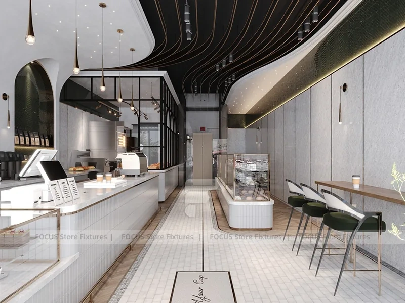 Minimal White Beverage Bar Counter Layout