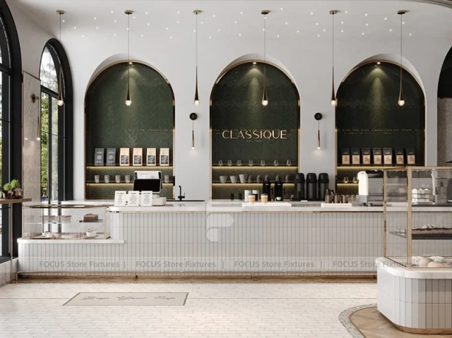 Minimal White Beverage Bar Counter Layout