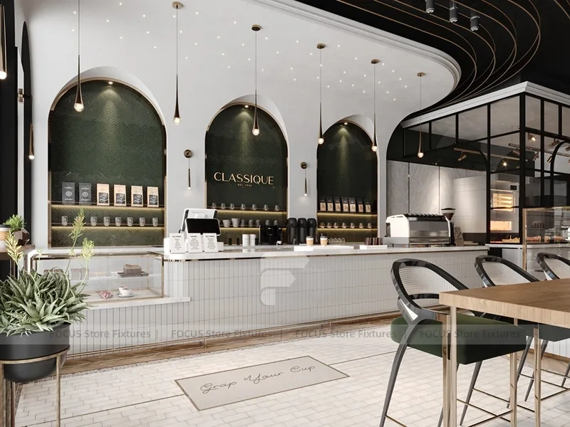 Minimal White Beverage Bar Counter Layout