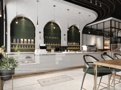 Minimal White Beverage Bar Counter Layout