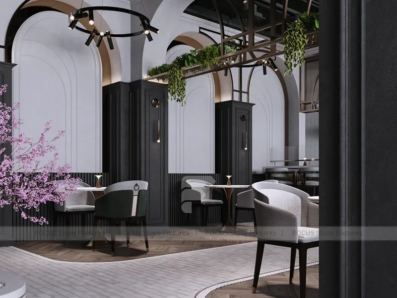Minimal White Beverage Bar Counter Layout