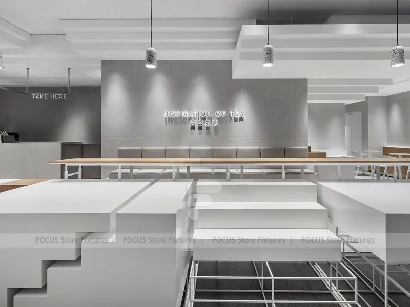 Minimal White Beverage Shop Counter Plan