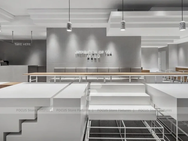 Minimal White Beverage Shop Counter Plan